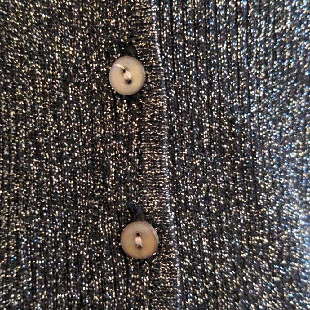 Petite Sophisticate Charcoal Grey + Silver Silk Blend Cardigan Sweater Sz M - Picture 3 of 9